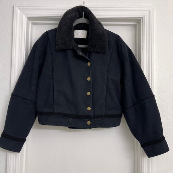 Joie Women's Lazaro Cropped Sherpa Lined Winter Coat Jacket Black Sz L - Picture 2 of 12